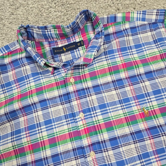 Ralph Lauren Shirt 2XB Blue Plaid Short Sleeve Button Up Preppy Casual Classic‎ - Picture 1 of 9
